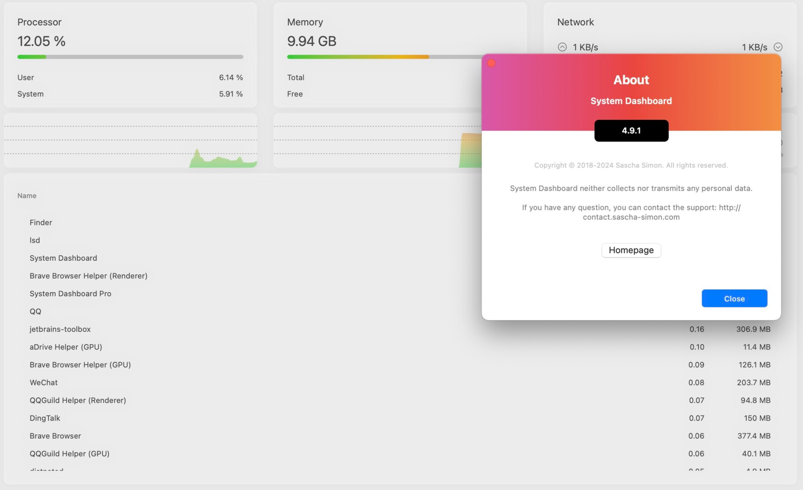 System Dashboard for Mac v4.9.1 实时系统仪表盘监控工具-1