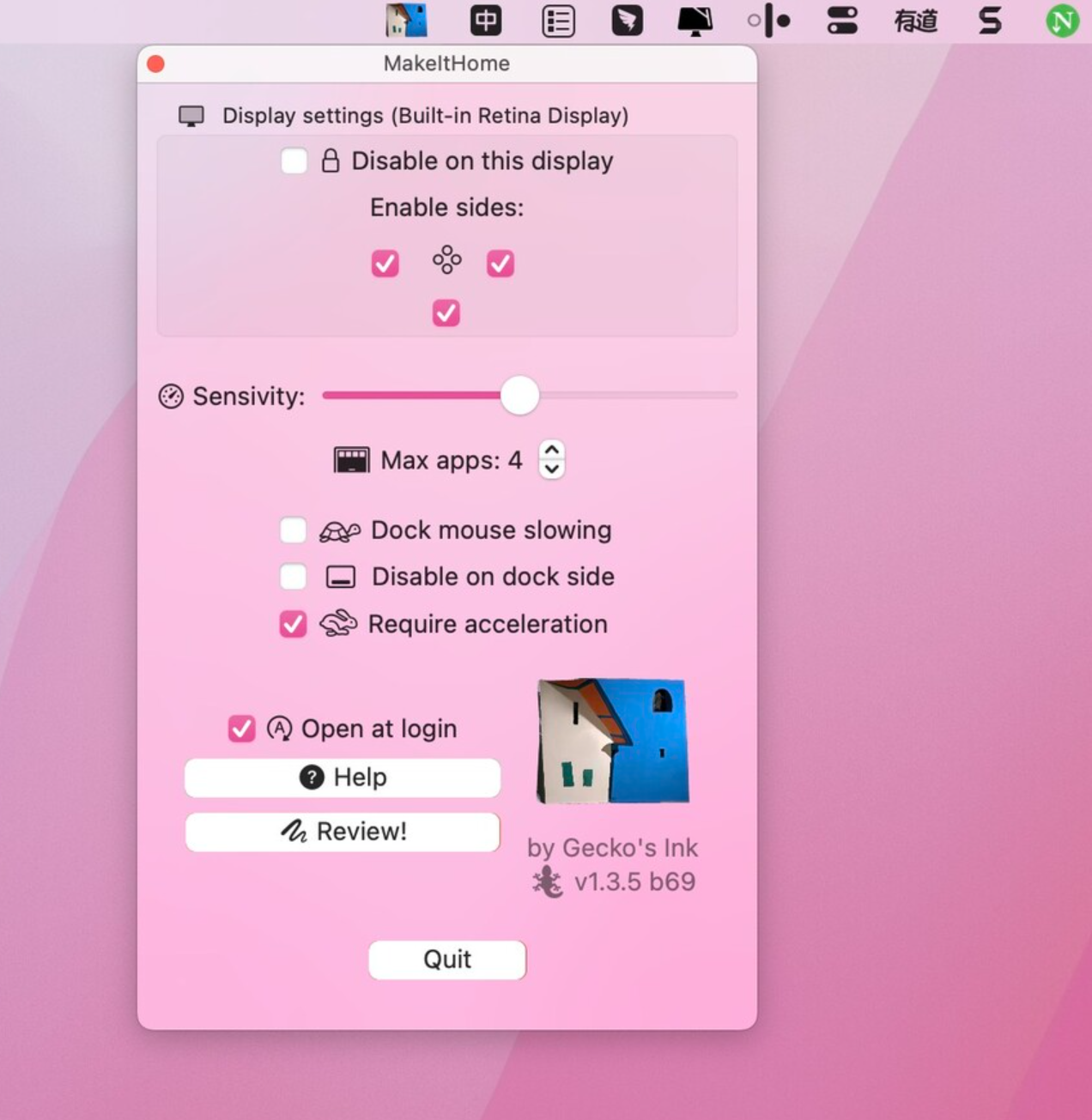 Gecko\'s Ink MakeItHome for Mac v1.3.5 应用程序快速访问工具-1