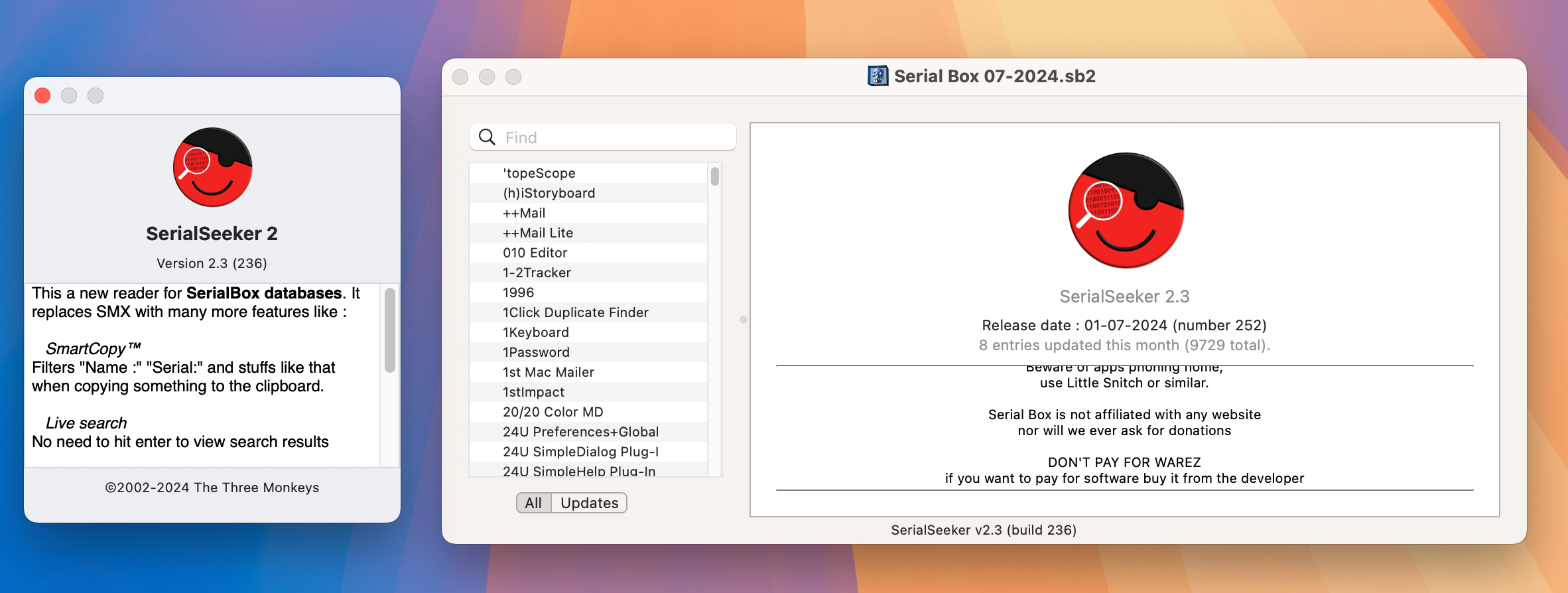 Serial Box & Serial Seeker for Mac v2024.07 序列号查询工具-1