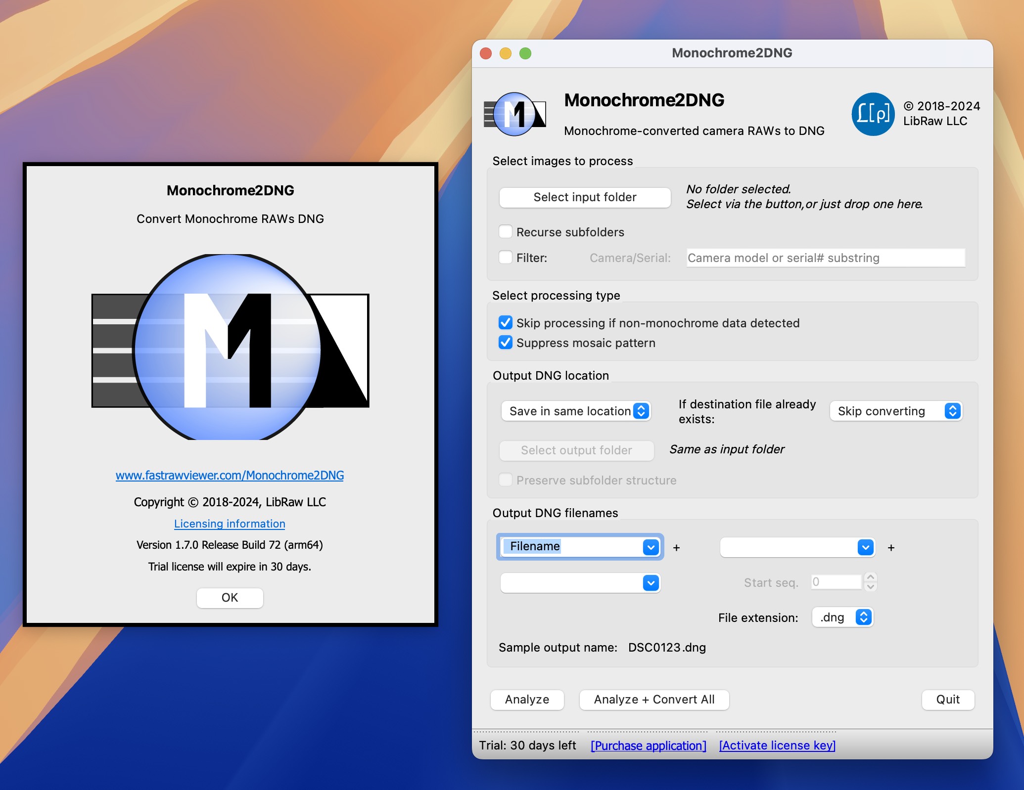 LibRaw Monochrome2DNG for Mac v1.7.0.72 DNG格式转换器-1