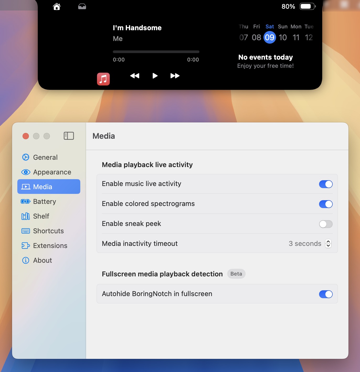 BoringNotch for Mac v2.6 刘海屏美化工具-1