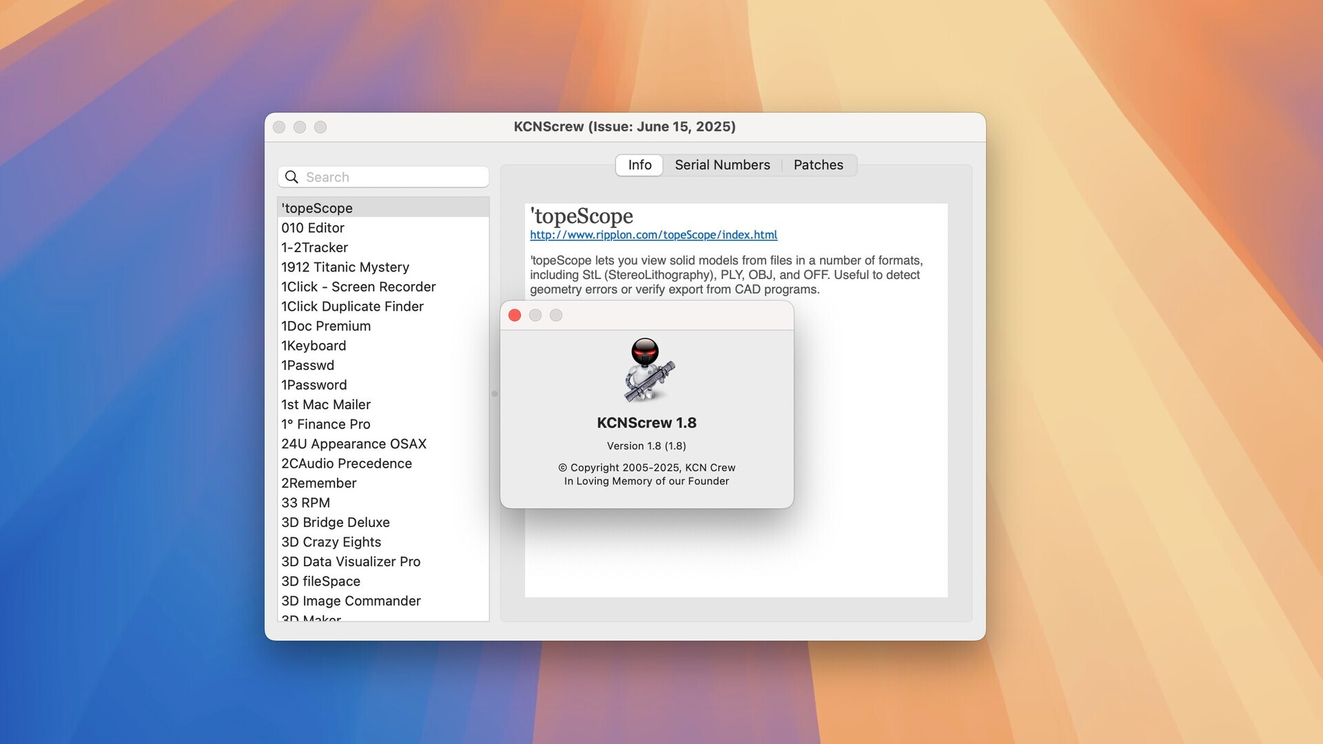 KCNcrew Pack for Mac v1.8(2025.6.15) 软件序列号查询工具-1
