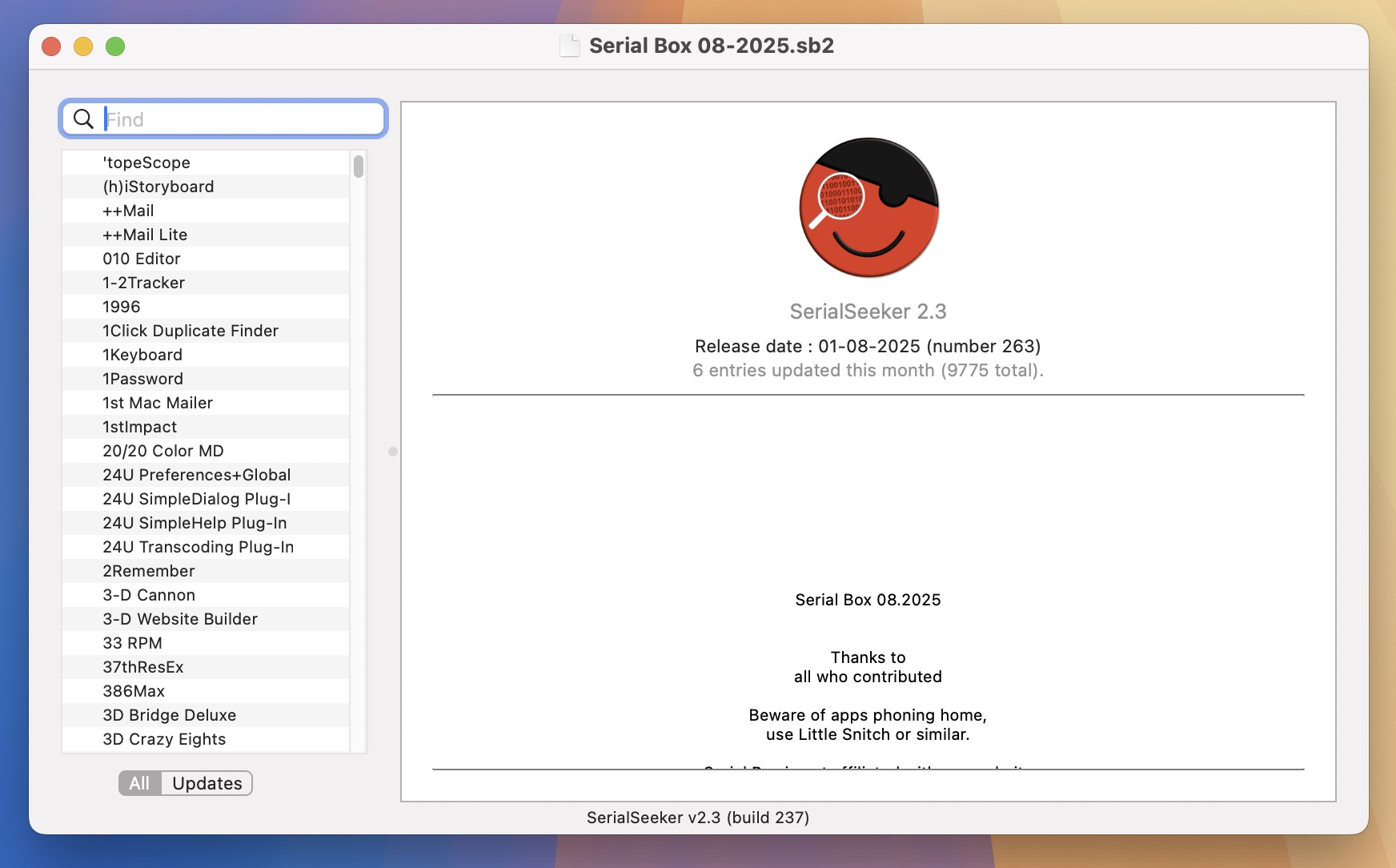 Serial Box & Serial Seeker for Mac v2025.8 序列号查询工具-1